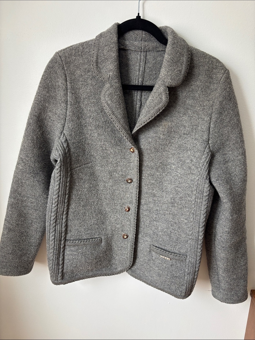 Geiger of Austria Boiled Wool Jacket Grey Alpine Trimmed Blazer Coat
